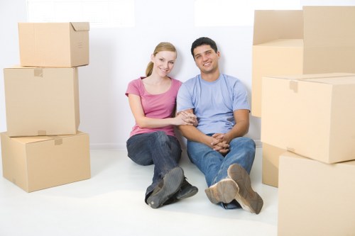 Staff preparing boxes and equipment for a commercial move in Kingston upon Thames