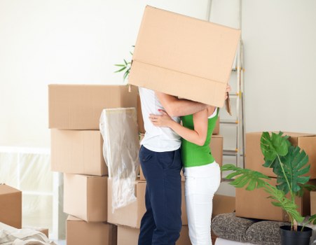 Moving van loading boxes for a house removal service